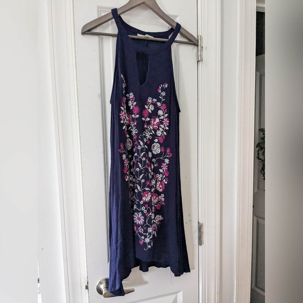 Miami Navy Dress with Floral Embroidery